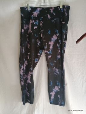 Women’s Black Leggings with Purple & Blue Tie-Dye Print